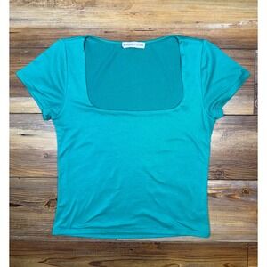 Sincerely Jules Womens Teal Green Square Neck Short Sleeve Top T56041 Size S